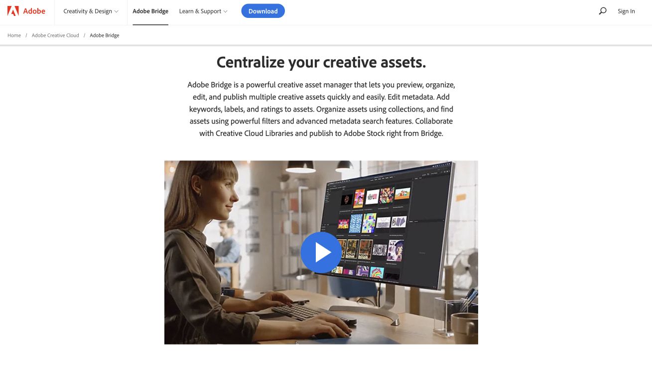 Screenshot of the Adobe Bridge website