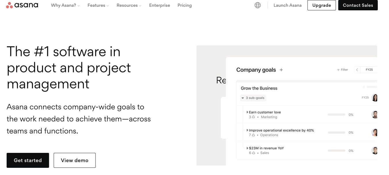 Screenshot of the Asana website